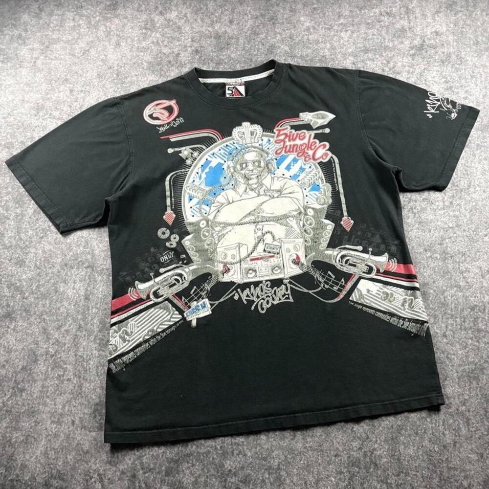 5ive Jungle Mens 2XL Black DJ Graffiti Graphic Tee Y2K Hip Hop Streetwear